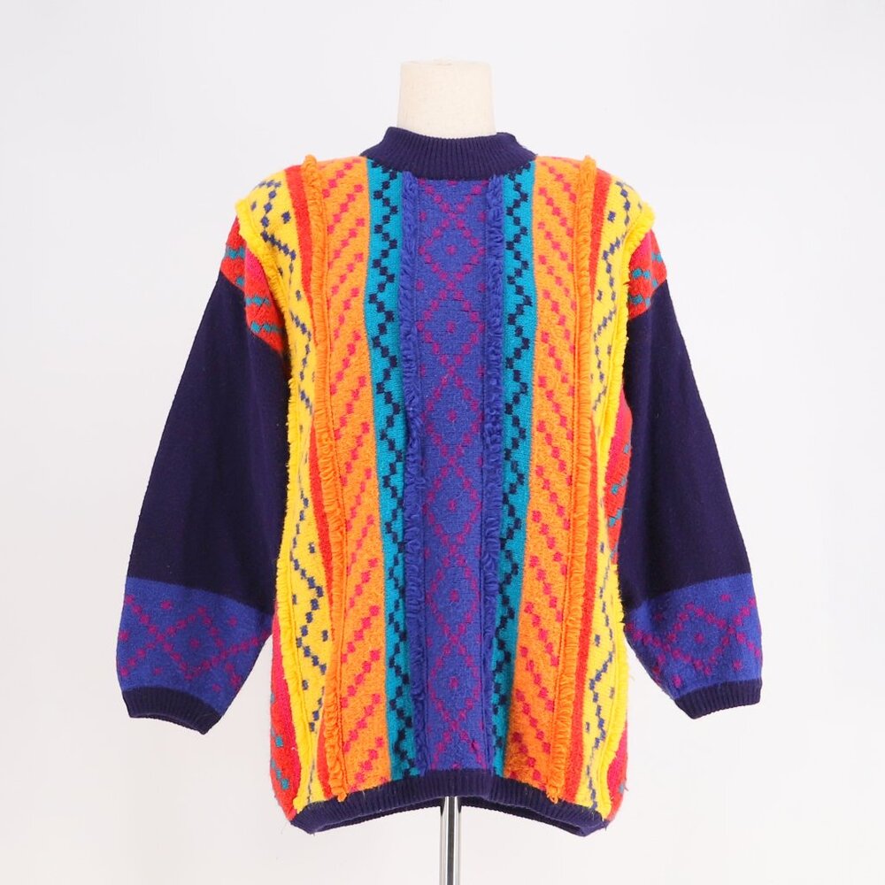 VINTAGE KITTY HAWK by VIVIAN WANG 80s/90s Colorblock Frayed Sweater Size M